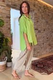 Made in Italy Pia Pillow Cotton Embroidered Tile Classic Shirt Lime
